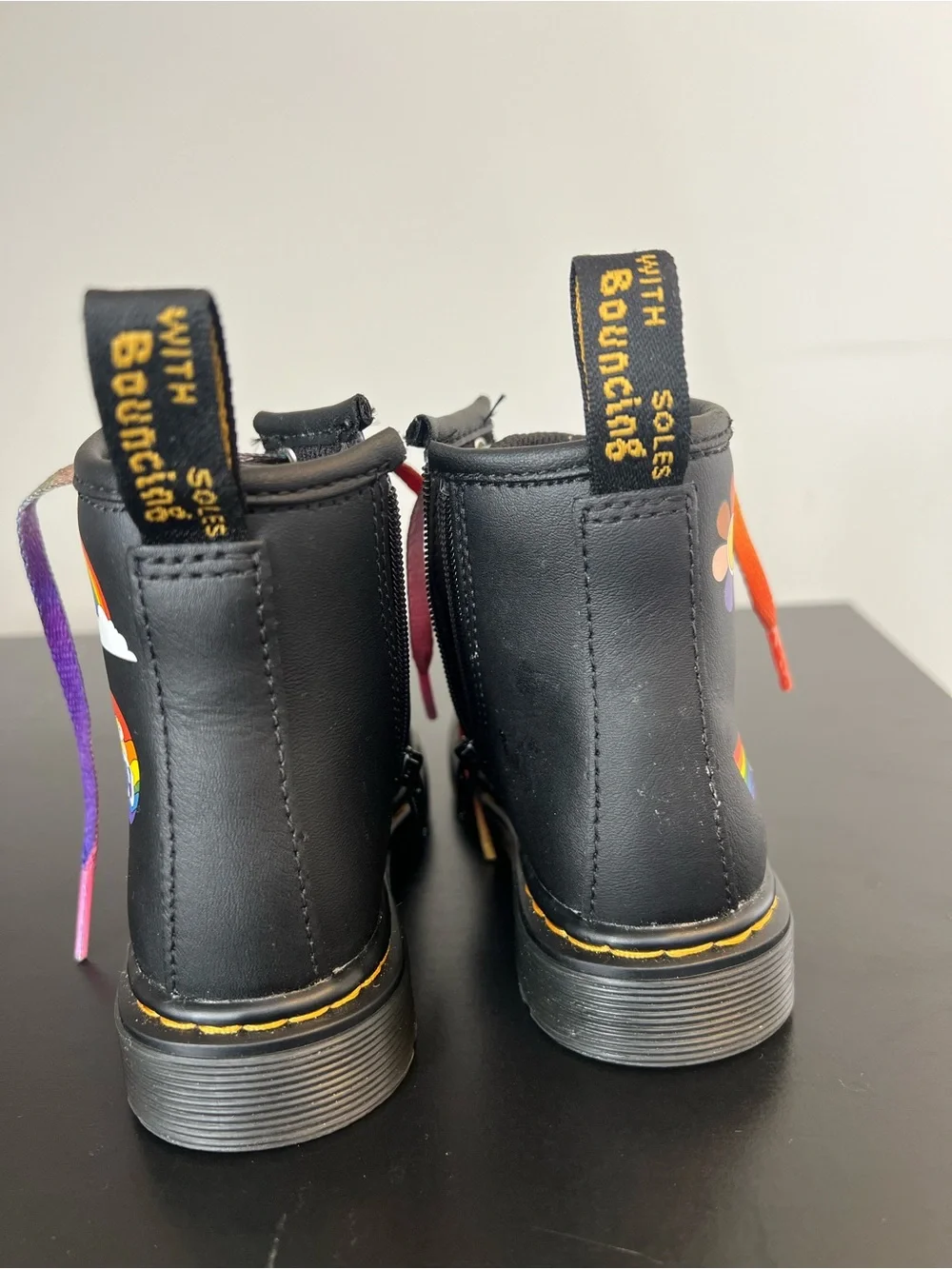 Black Kids Rainbow Lace-Up Boot with Pride Prints